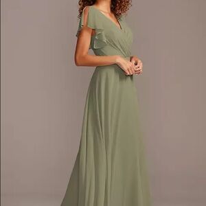David’s Bridal Flutter Sleeve Bridesmaid Dress (Eucalyptus)